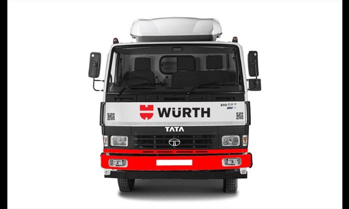 Design rendering of a Tata truck with the WÜRTH logo applied to its front cab.