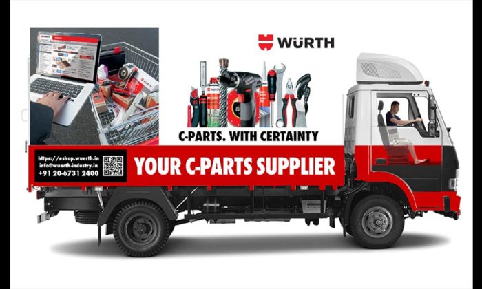 Design rendering of a WÜRTH-branded delivery truck side panel reading "C-Parts. With Certainty / Your C-Parts Supplier".